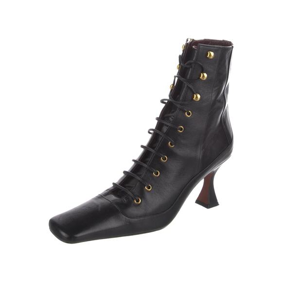 Manu Atelier Boots Leather Duck Lace-Up Ankle Women's Size EU 38 Black - Picture 1 of 12